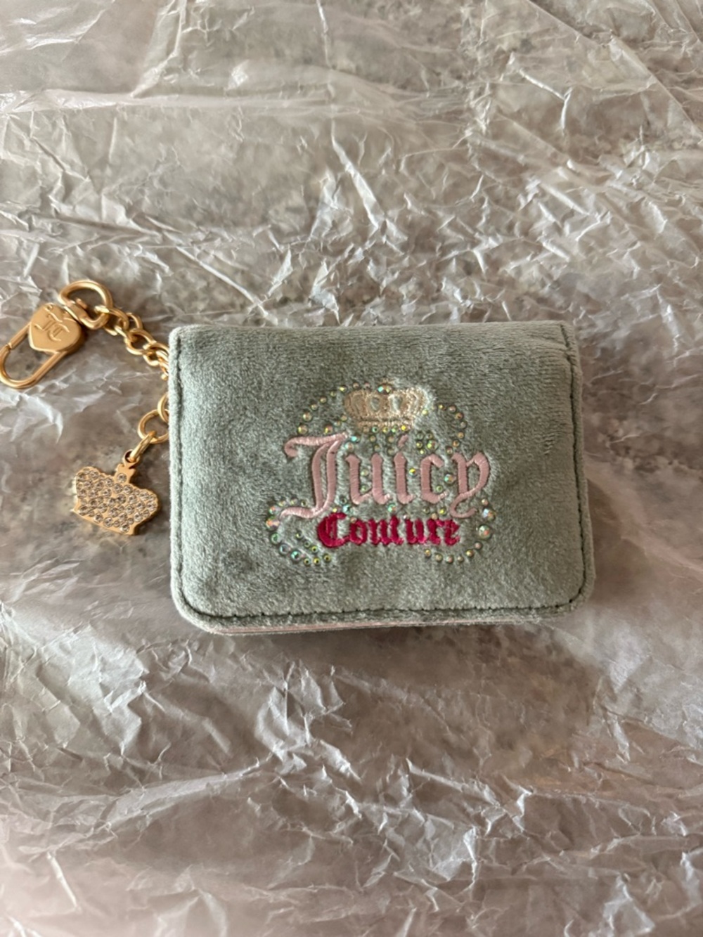 Juicy Couture Blush Pink Velour Card Holder Keychain